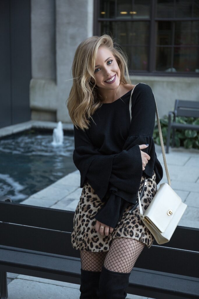 Black Over-The-Knee Boots & Leopard Print Skirt