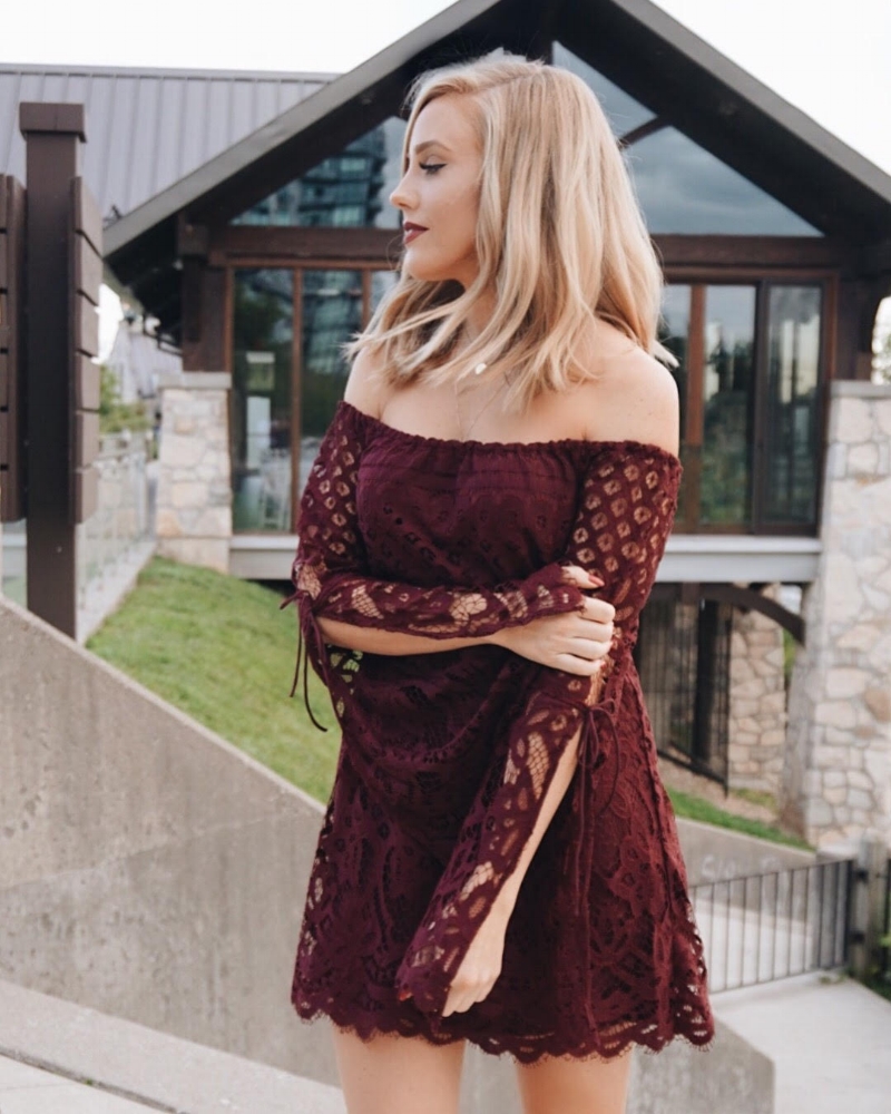 Take My Hand Wine Lace Shift Dress from Tobi